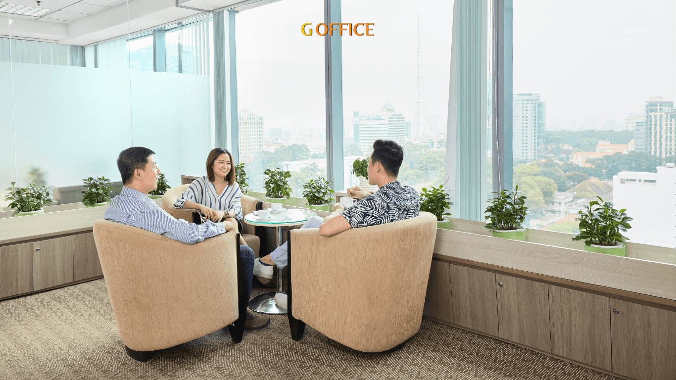 sảnh tiếp khách chuyên nghiệp trong không gian văn phòng ảo