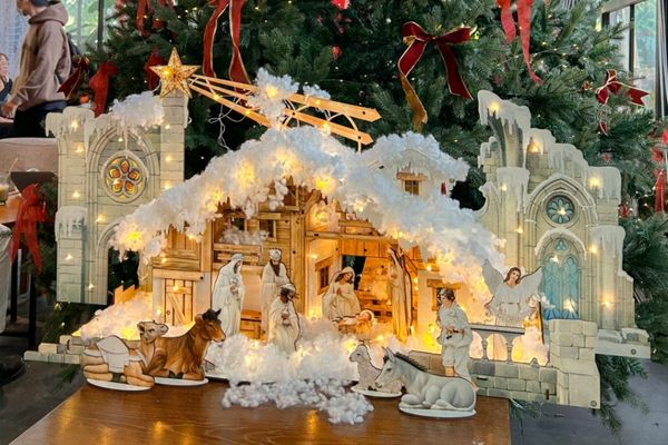 Trang trí giáng sinh văn phòng với hang đá