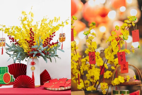 Trang trí Tết văn phòng với hoa mai, hoa đào 